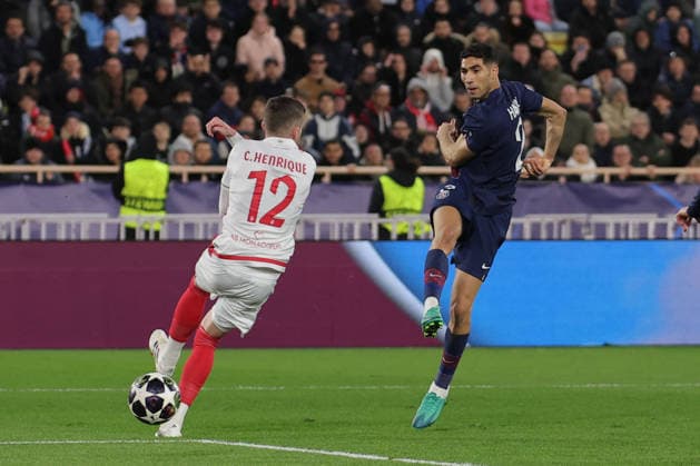 CALCIO - UEFA Champions League - AS Monaco vs PSG Achraf Hakimi ( 2 - FC Paris Saint-Germain) scores goal of 2-2 during AS Monaco vs PSG, UEFA Champions League football match in Monaco, PrincPhoto by IPA ABACAPRESS.COMlity of Monaco, February 17 2026 Monaco  Copyright: xIPAxSport ABACAx