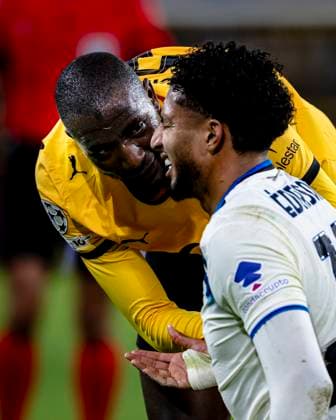Borussia Dortmund forwarder Serhou Guirassy, Atalanta midfielder Ederson, during the match Borussia Dortmund vs Atalanta BC at the BVB Stadion Dortmund for the Champions League KO play offs 1st leg season 2025 2026 in DORTMUND, Germany on 17 february 2026 Photo by Stefan Koops EYE4IMAGES DeFodi Images