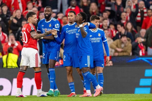 Vinicius Vini Jr, Nicolas Otamendi, Antonio Rudiger and Trent Alexander Arnold and Arda Guler seen during Champions League play off game between SL Benfica and Real Madrid CF (Maciej Rogowski Ball Raw Images) Lisbon Estadio da Luz Portugal Copyright: xMaciejxRogowskix ROG_BENvsRMA-184