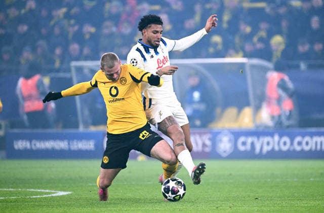 Football, Champions League, Germany, Men, Season 2025 2026, Play Offs, Signal Iduna Park Dortmund Bor Dortmund Atalanta Bergamo Julian Ryerson BVB , Ederson ATB Action