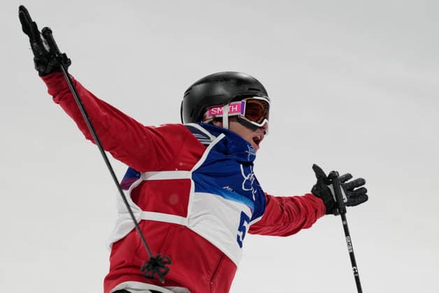 Matej Svancer of Austria reacts in the finish area after his final run in the Men s Freestyle Skiing Big Air competition at the Milano Cortina 2026 Winter Olympic Games, Olympische Spiele, Olympia, OS in Livigno, Italy, on Tuesday, February 17, 2026. Tormod Frostad of Norway won the gold medal, Mac Forehand of the United States won the silver medal and Svancer won the bronze medal.  OLY20260217809 BOBxSTRONG