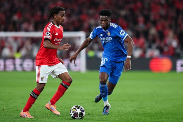 February 17, 2026, Lisbon, Lisbon, Portugal: Leandro Barreiro of SL Benfica and Aurelien Tchouameni of Real Madrid CF in action during the UEFA Champions League 2025 26 League Knockout Play-off First Leg match between SL Benfica and Real Madrid C.F. at Estadio do SL Benfica on February 17, 2026 in Lisbon, Portugal. Lisbon Portugal - ZUMAa181 20260217_zaa_a181_154 Copyright: xIrinaxR.xHipolitox