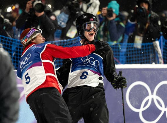 OLYMPICS - Winter Olympic Games, Olympische Spiele, Olympia, OS Milano Cortina 2026 LIVIGNO,ITALY,17.FEB.26 - OLYMPICS, FREE SKI, FREESTYLE SKIING - Winter Olympic Games Milano Cortina 2026, big air, men, final. Image shows Matej Svancer (AUT) and Tormod Frostad (NOR).  GEPAxpictures xWolfgangxGrebien