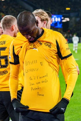 17 02 2026, Borussia Dortmund vs Atalanta Bergamo, UEFA Champions League, Playoffs Goal for 1 0 by Serhou Guirassy Borussia Dortmund, 9 Regulations prohibit any use of photographs as image sequences and or quasi video Copyright: xBahhoxKarax
