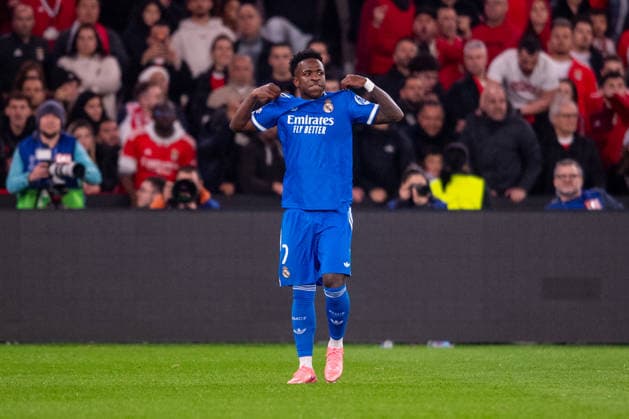 February 17, 2026, Lisbon, Lisboa, Portugal: Vinicius Junior of Real Madrid CF is seen celebrating his goal during the UEFA Champions League 2025 26 League Knockout Play-off First Leg match between SL Benfica and Real Madrid C.F. at Estadio do SL Benfica on February 17, 2026 in Lisbon, Portugal. Lisbon Portugal - ZUMAl192 20260217_zsp_l192_024 Copyright: xMiguelxLemosx