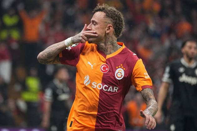 ISTANBUL, TURKEY - FEBRUARY 17: Noa Lang of Galatasaray celebrates after scoring the second goal of his team during the UEFA Champions League 2025 26 League Knockout Play-off First Leg match between Galatasaray A.S. and Juventus at Ali Sami Yen Spor Kompleksi on February 17, 2026 in Istanbul, Turkey. Istanbul Turkey Copyright: xSeskimphotox GSaray-Juve-170226 (313)