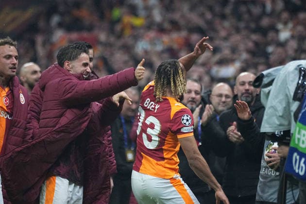 ISTANBUL, TURKEY - FEBRUARY 17: Sacha Boey (93) of Galatasaray celebrates after scoring the fifth goal of his team during the UEFA Champions League 2025 26 League Knockout Play-off First Leg match between Galatasaray A.S. and Juventus at Ali Sami Yen Spor Kompleksi on February 17, 2026 in Istanbul, Turkey. Istanbul Turkey Copyright: xSeskimphotox GSaray-Juve-170226 (353)