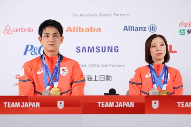 Riku Miura & Ryuichi Kihara (JPN), FEBRUARY 17, 2026 - Figure skating, Eiskunstlauf : Gold and Silver medalist Riku Miura & Ryuichi Kihara attend a press conference, PK, Pressekonferenz during the Milano Cortina 2026 Olympic Winter games, Winterspiele,Spiele, Summer games in Milan, Italy. Noxthirdxpartyxsales  aflo_320303646