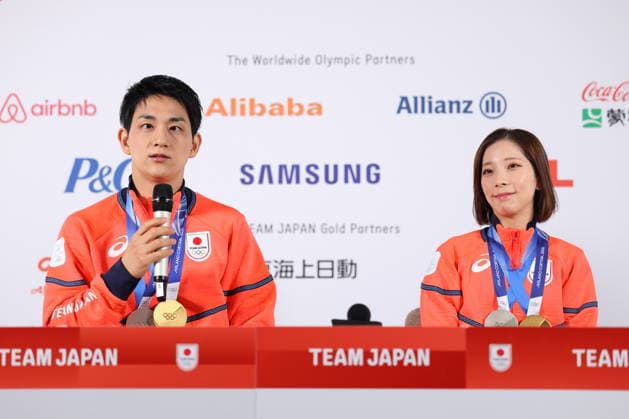 Riku Miura & Ryuichi Kihara (JPN), FEBRUARY 17, 2026 - Figure skating, Eiskunstlauf : Gold and Silver medalist Riku Miura & Ryuichi Kihara attend a press conference, PK, Pressekonferenz during the Milano Cortina 2026 Olympic Winter games, Winterspiele,Spiele, Summer games in Milan, Italy. Noxthirdxpartyxsales  aflo_320303647