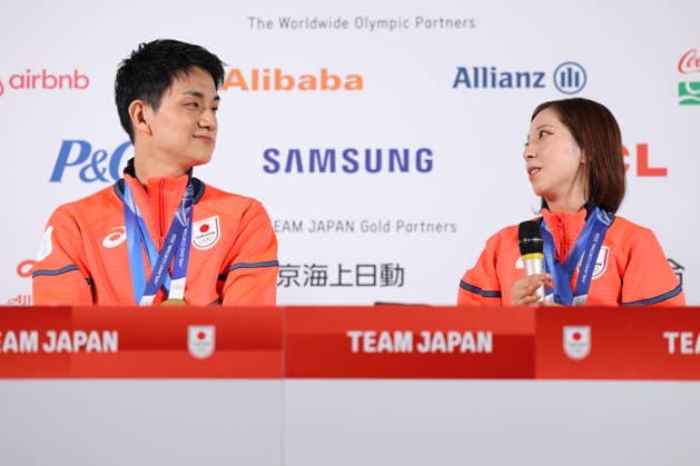 Riku Miura & Ryuichi Kihara (JPN), FEBRUARY 17, 2026 - Figure skating, Eiskunstlauf : Gold and Silver medalist Riku Miura & Ryuichi Kihara attend a press conference, PK, Pressekonferenz during the Milano Cortina 2026 Olympic Winter games, Winterspiele,Spiele, Summer games in Milan, Italy. Noxthirdxpartyxsales  aflo_320303652