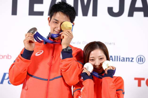 Riku Miura & Ryuichi Kihara (JPN), FEBRUARY 17, 2026 - Figure skating, Eiskunstlauf : Gold and Silver medalist Riku Miura & Ryuichi Kihara attend a press conference, PK, Pressekonferenz during the Milano Cortina 2026 Olympic Winter games, Winterspiele,Spiele, Summer games in Milan, Italy. Noxthirdxpartyxsales  aflo_320303656