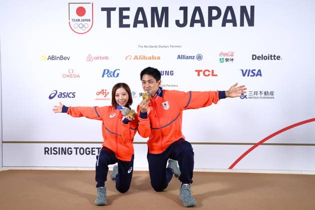 Riku Miura & Ryuichi Kihara (JPN), FEBRUARY 17, 2026 - Figure skating, Eiskunstlauf : Gold and Silver medalist Riku Miura & Ryuichi Kihara attend a press conference, PK, Pressekonferenz during the Milano Cortina 2026 Olympic Winter games, Winterspiele,Spiele, Summer games in Milan, Italy. Noxthirdxpartyxsales  aflo_320303657