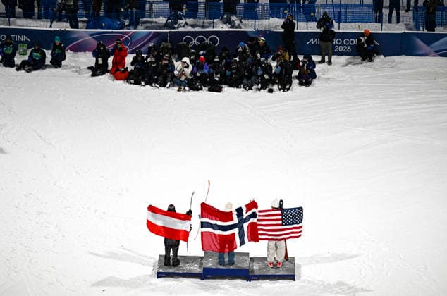 (260218) -- LIVIGNO, Feb. 18, 2026 -- Gold medalist Tormod Frostad (C) of Norway, silver medalist Mac Forehand (R) of the United States and bronze medalist Matej Svancer of Austria celebrate on the podium during the victory ceremony for Freestyle Skiing Men s Freeski Big Air at the Milan-Cortina 2026 Olympic Winter games, Winterspiele,Spiele, Summer games in Livigno, Italy, Feb. 17, 2026. ) (MICO2026)ITALY-LIVIGNO-OLYMPIC WINTER GAMES-FREESTYLE SKIING-MEN S FREESKI BIG AIR-FINAL XiaxYifang 