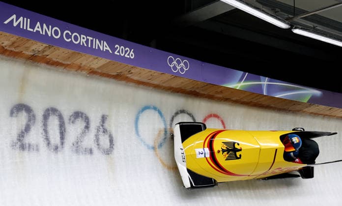 (260218) -- CORTINA D AMPEZZO, Feb. 18, 2026 -- Francesco Friedrich (L) Alexander Schuller of Germany compete during the Bobsleigh 2-man heat 3 at the Milan-Cortina 2026 Olympic Winter games, Winterspiele,Spiele, Summer games in Cortina D Ampezzo, Italy, Feb. 17, 2026. ) (MICO2026)ITALY-CORTINA D AMPEZZO-OLYMPIC WINTER GAMES-BOBSLEIGH-2-MAN DingxXu 