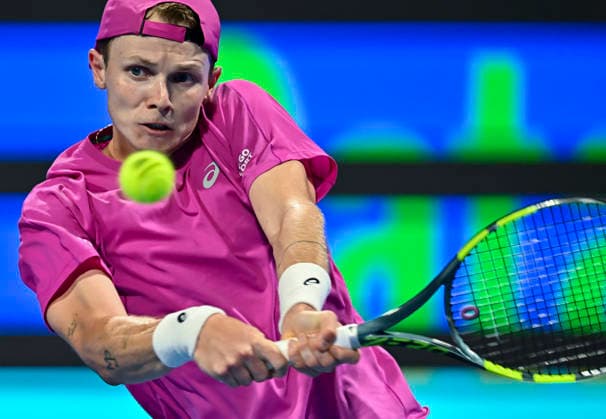 February 17, 2026, Doha, Qatar: Jesper de Jong of the Netherlands plays against Andrey Rublev of Russia (not in view) during their men s singles round of 32 match at the ATP, Tennis Herren Qatar Exxonmobil Open 2026 tennis tournament at the Khalifa International Tennis Complex. Jesper de Jong won against Andrey Rublev 6-4,6-3. ATP Qatar Exxonmobil Open 2026 Tennis Tournament In Doha - 17 Feb 2026  - ZUMAs197 20260217_aaa_s197_397 Copyright: xNoushadxVariyattiyakkalx