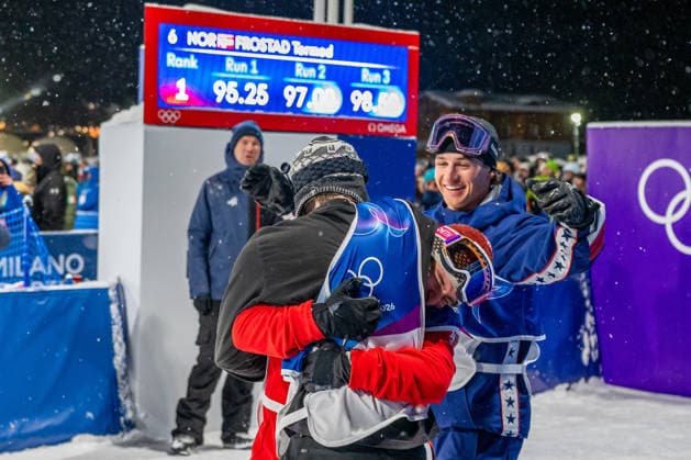 260217 Tormod Frostad of Norway celebrates with Matej Svancer of Austria and Mac Forehand of United States after winning the men™s freestyle skiing big air final during day 11 of the 2026 Winter Olympics on February 17, 2026 in Livigno. Photo: Vegard Grott BILDBYRAN kod VG VG0882 bbeng Olympic Games, Olympische Spiele, Olympia, OS olympics winter olympics os ol olympiska spel vinter-os olympiske leker milano cortina 2026 milan cortina 2026 milano cortina 2026 olympic games milano cortina 2026 winter olympic games milano cortina-os milano cortina-ol vinter-ol big air freeskiing freeski freestyle friski finale norway norge jubel *** 260217 Tormod Frostad of Norway celebrates with Matej Svancer of Austria and Mac Forehand of United States after winning the men™s freestyle skiing big air final during day 11 of the 2026 Winter Olympics on February 17, 2026 in Livigno Photo Vegard Grott BILDBYRAN kod VG VG0882 bbeng olympic games olympics winter olympics os ol olympiska spel vinter os olympiske leker milano cortina 2026 milan cortina 2026 milano cortina 2026 olympic games milano cortina 2026 winter olympic games milano cortina os milano cortina ol vinter ol big air freeskiing freeski freestyle friski finale norway norge jubel  Copyright: VEGARDxGRoTT BB260217VG077