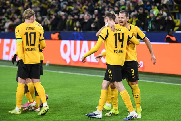Borussia Dortmund v Atalanta BC - UEFA Champions League Borussia Dortmund v Atalanta BC - UEFA Champions League DORTMUND, GERMANY - FEBRUARY 17: Borussia Dortmund player Maximilian Beier celebrates with teammates after scoring his teams second goal during the UEFA Champions League 2025 26 League Knockout Play-off First Leg match between Borussia Dortmund and Atalanta BC at BVB Stadion Dortmund in Dortmund, Germany, on February 17, 2026. Hesham Elsherif Anadolu Dortmund Germany. Editorial use only. Please get in touch for any other usage.  Copyright: x2026xAnadoluxHeshamxElsherifx Dortmund Germany. Editorial use only. Please get in touch for any other usage.  Copyright: xIMAGO AnadoluxAgencyxIMAGO HeshamxElsherifx