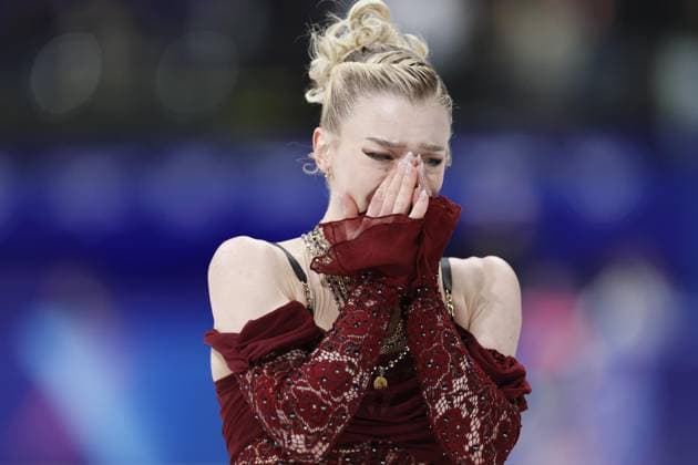 Milan Cortina Olympics: Figure skating, Eiskunstlauf Amber Glenn of the United States reacts after performing in the women s figure skating short program at the Milan Cortina Olympics at Milano Ice Skating Arena in Milan on Feb. 17, 2026.  A14AA0005298602P