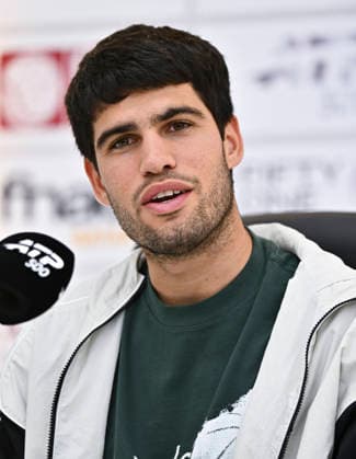 ATP, Tennis Herren QATAR OPEN 2026-CARLOS ALCARAZ press conference, PK, Pressekonferenz Spain s Carlos Alcaraz speaks at a press conference after defeating France s Arthur Rinderknech in their men s singles Round of 32 match at the ATP Qatar ExxonMobil Open 2026 tennis tournament at the Khalifa International Tennis Complex in Doha, Qatar on February 17, 2026. DOHA Qatar Copyright: xNOUSHADx