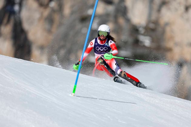 OLYMPICS - Winter Olympic Games, Olympische Spiele, Olympia, OS Milano Cortina 2026 CORTINA D AMPEZZO,ITALY,18.FEB.26 - OLYMPICS, ALPINE SKIING - Winter Olympic Games Milano Cortina 2026, slalom, women. Image shows Camille Rast (SUI).  GEPAxpictures xMaticxKlansek