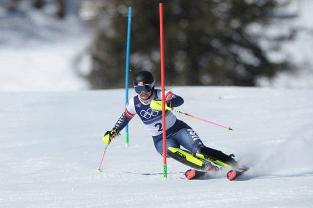 Paula Moltzan (USA) during the Olympic Winter games, Winterspiele,Spiele, Summer games Milano-Cortina 2026, Alpine Skiing Women s Slalom - Run 1 on February 18, 2026 at Tofane Alpine Skiing Centre in Cortina D Ampezzo  Copyright: xLucianoxMariaxBisi IPAxSportx xipa-agency.netx xx IPA_71676921 IPA_Agency_IPA71676921