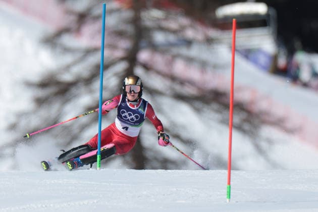 Katharina Truppe (AUT) during the Olympic Winter games, Winterspiele,Spiele, Summer games Milano-Cortina 2026, Alpine Skiing Women s Slalom - Run 1 on February 18, 2026 at Tofane Alpine Skiing Centre in Cortina D Ampezzo  Copyright: xLucianoxMariaxBisi IPAxSportx xipa-agency.netx xx IPA_71676966 IPA_Agency_IPA71676966
