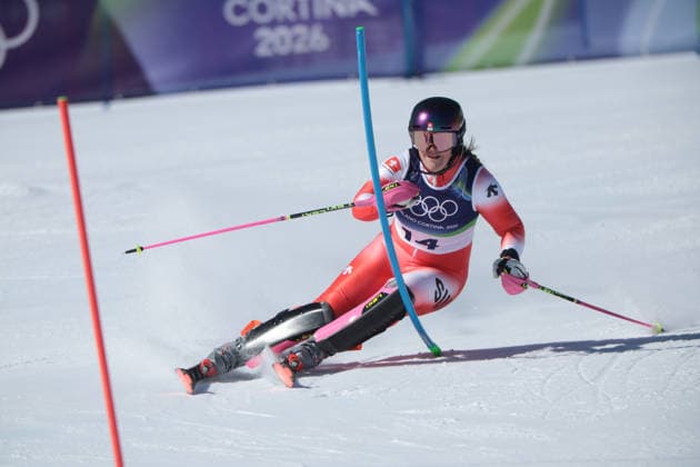Melanie Meillard (SUI) during the Olympic Winter games, Winterspiele,Spiele, Summer games Milano-Cortina 2026, Alpine Skiing Women s Slalom - Run 1 on February 18, 2026 at Tofane Alpine Skiing Centre in Cortina D Ampezzo  Copyright: xLucianoxMariaxBisi IPAxSportx xipa-agency.netx xx IPA_71677435 IPA_Agency_IPA71677435