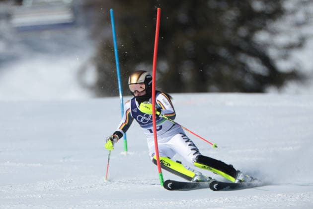 Emma Aicher (GER) during the Olympic Winter games, Winterspiele,Spiele, Summer games Milano-Cortina 2026, Alpine Skiing Women s Slalom - Run 1 on February 18, 2026 at Tofane Alpine Skiing Centre in Cortina D Ampezzo  Copyright: xLucianoxMariaxBisi IPAxSportx xipa-agency.netx xx IPA_71677308 IPA_Agency_IPA71677308