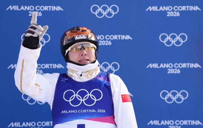 (260218) -- LIVIGNO, Feb. 18, 2026 -- Xu Mengtao of China reacts during the freestyle skiing women s aerials qualification 1 at the Milan-Cortina 2026 Olympic Winter games, Winterspiele,Spiele, Summer games in Livigno, Italy, Feb. 18, 2026. ) (MICO2026)ITALY-LIVIGNO-OLYMPIC WINTER GAMES-FREESTYLE SKIING-WOMEN S AERIALS-QUALIFICATION HuxChao 