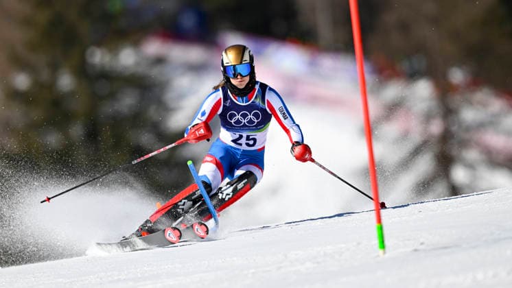 OLYMPICS - Winter Olympic Games, Olympische Spiele, Olympia, OS Milano Cortina 2026 CORTINA D AMPEZZO,ITALY,18.FEB.26 - OLYMPICS, ALPINE SKIING - Winter Olympic Games Milano Cortina 2026, slalom, women. Image shows Caitlin McFarlane (FRA).  GEPAxpictures xAlexanderxSolc