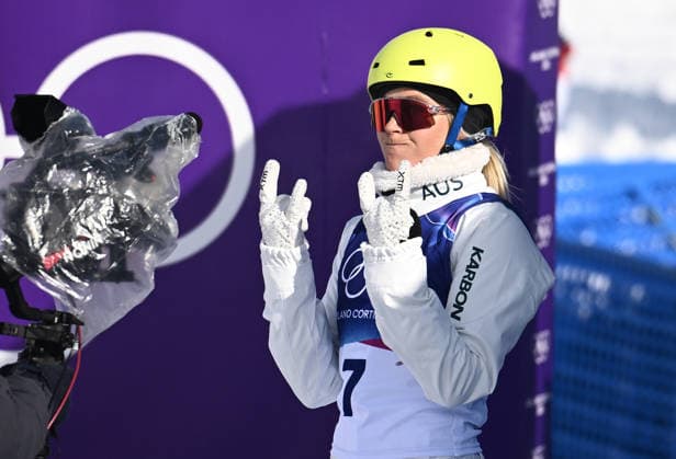 2026 WINTER Olympic Games, Olympische Spiele, Olympia, OS Danielle Scott of Australia reacts following her 1st run in the Women™s Aerials qualifiers at Livigno Snow Park on day 11 of the 2026 Milano Cortina Winter Olympic Games in Italy, Wednesday, February 18, 2026. ( NO ARCHIVING, EDITORIAL USE ONLY LIVIGNO SONDRIO ITALY  Copyright: xDANxHIMBRECHTSx 20260218164616060035