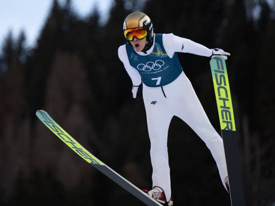 OLYMPICS - Winter Olympic Games, Olympische Spiele, Olympia, OS Milano Cortina 2026 PREDAZZO,ITALY,18.FEB.26 - OLYMPICS, NORDIC SKIING, NORDIC COMBINED, Ski jumping, Skispringen, Ski, nordisch - Winter Olympic Games Milano Cortina 2026, large hill, training. Image shows Ruubert Teder (EST).  GEPAxpictures xOliverxLerch