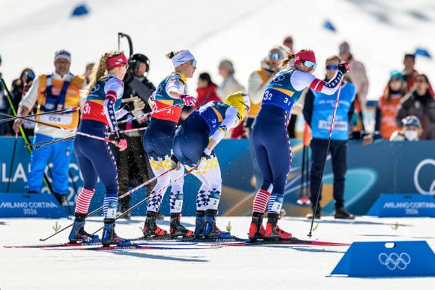 260218 Jonna Sundling of Sweden and Maja Dahlqvist of Sweden and Jessie Diggins of USA and Julia Kern of USA competes in the women s free technique team sprint cross-country skiing final during day 12 of the 2026 Winter Olympics on February 18, 2026 in Val di Fiemme. Photo: Maxim Thore BILDBYRAN kod MT MT0993 skidor cross-country skiing langrenn Olympic Games, Olympische Spiele, Olympia, OS olympics winter olympics os ol olympiska spel vinter-os olympiske leker milano cortina 2026 milan cortina 2026 milano cortina 2026 olympic games milano cortina 2026 winter olympic games milano cortina-os milano cortina-ol vinter-ol 12 bbeng teamsprint sweden sverige *** 260218 Jonna Sundling of Sweden and Maja Dahlqvist of Sweden and Jessie Diggins of USA and Julia Kern of USA competes in the women s free technique team sprint cross country skiing final during day 12 of the 2026 Winter Olympics on February 18, 2026 in Val di Fiemme Photo Maxim Thore BILDBYRAN kod MT MT0993 skidor cross country skiing langrenn olympic games olympics winter olympics os ol olympiska spel vinter os olympiske leker milano cortina 2026 milan cortina 2026 milano cortina 2026 olympic games milano cortina 2026 winter olympic games milano cortina os milano cortina ol vinter ol 12 bbeng teamsprint sweden sverige  Copyright: MAXIMxTHORE BB260218MT051