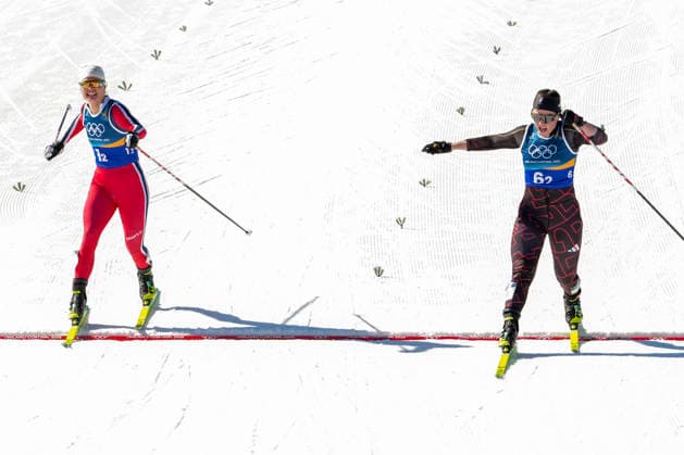 Winter Olympics in Milan Cortina 2026 Val di Fiemme, Italy 20260218. Julie Bjervig Drivenes from Norway and Coletta Rydzek from Germany during the cross-country team sprint on Lago di Tesero during the Winter Olympics in Milano Cortina 2026. Photo: Lise Aserud NTB Val di Fiemme Italy EDITORIAL USE ONLY. RESTRICTED USE FOR BETTING COMPANIES Ref:_SPOvo1_IwP9vk0.jpg *** Winter Olympics in Milan Cortina 2026 Val di Fiemme, Italy 20260218 Julie Bjervig Drivenes from Norway and Coletta Rydzek from Germany during the cross country team sprint on Lago di Tesero during the Winter Olympics in Milano Cortina 2026 Photo Lise Aserud NTB Val di Fiemme Italy EDITORIAL USE ONLY RESTRICTED USE FOR BETTING COMPANIES  Copyright: xLisexAserudx xNTBx