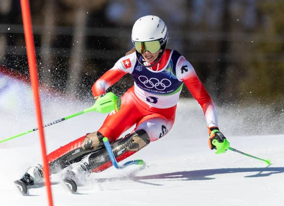 February 18, 2026, Cortina D ampezzo, Lombardy, Italy: Camile Rast of Switzerland in the Women s Slalom at Tofane Alpine Skiing Centre for the Milano Cortina 2026 Winter Olympics. Cortina D ampezzo Italy - ZUMAsc5_ 20260218_oly_sc5_008 Copyright: xErichxSchlegelx