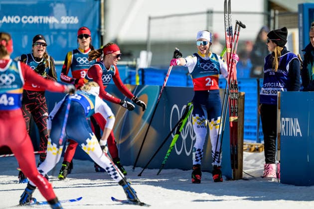 260218 Maja Dahlqvist of Sweden and Jonna Sundling of Sweden celebrate first place in the women s free technique team sprint cross-country skiing final during day 12 of the 2026 Winter Olympics on February 18, 2026 in Val di Fiemme. Photo: Maxim Thore BILDBYRAN kod MT MT0993 skidor cross-country skiing langrenn Olympic Games, Olympische Spiele, Olympia, OS olympics winter olympics os ol olympiska spel vinter-os olympiske leker milano cortina 2026 milan cortina 2026 milano cortina 2026 olympic games milano cortina 2026 winter olympic games milano cortina-os milano cortina-ol vinter-ol 12 bbeng teamsprint jubel sweden sverige *** 260218 Maja Dahlqvist of Sweden and Jonna Sundling of Sweden celebrate first place in the women s free technique team sprint cross country skiing final during day 12 of the 2026 Winter Olympics on February 18, 2026 in Val di Fiemme Photo Maxim Thore BILDBYRAN kod MT MT0993 skidor cross country skiing langrenn olympic games olympics winter olympics os ol olympiska spel vinter os olympiske leker milano cortina 2026 milan cortina 2026 milano cortina 2026 olympic games milano cortina 2026 winter olympic games milano cortina os milano cortina ol vinter ol 12 bbeng teamsprint jubel sweden sverige  Copyright: MAXIMxTHORE BB260218MT065