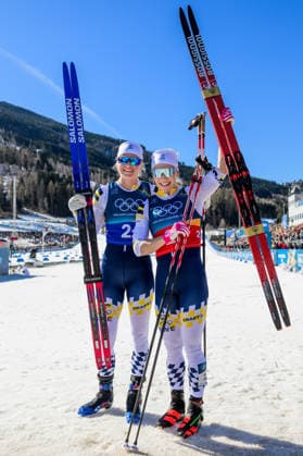 260218 Maja Dahlqvist of Sweden and Jonna Sundling of Sweden celebrate first place in the women s free technique team sprint cross-country skiing final during day 12 of the 2026 Winter Olympics on February 18, 2026 in Val di Fiemme. Photo: Jon Olav Nesvold BILDBYRAN COP 217 MT0993 skidor cross-country skiing langrenn Olympic Games, Olympische Spiele, Olympia, OS olympics winter olympics os ol olympiska spel vinter-os olympiske leker milano cortina 2026 milan cortina 2026 milano cortina 2026 olympic games milano cortina 2026 winter olympic games milano cortina-os milano cortina-ol vinter-ol 12 bbeng teamsprint jubel sweden sverige *** 260218 Maja Dahlqvist of Sweden and Jonna Sundling of Sweden celebrate first place in the women s free technique team sprint cross country skiing final during day 12 of the 2026 Winter Olympics on February 18, 2026 in Val di Fiemme Photo Jon Olav Nesvold BILDBYRAN COP 217 MT0993 skidor cross country skiing langrenn olympic games olympics winter olympics os ol olympiska spel vinter os olympiske leker milano cortina 2026 milan cortina 2026 milano cortina 2026 olympic games milano cortina 2026 winter olympic games milano cortina os milano cortina ol vinter ol 12 bbeng teamsprint jubel sweden sverige  Copyright: JONxOLAVxNESVOLD BB260218JE052