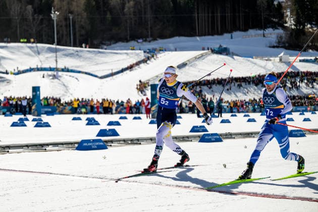 260218 Edvin Anger of Sweden and Joni Maki of Finland competes in the men s free technique team sprint cross-country skiing final during day 12 of the 2026 Winter Olympics on February 18, 2026 in Val di Fiemme. Photo: Maxim Thore BILDBYRAN kod MT MT0994 skidor cross-country skiing langrenn Olympic Games, Olympische Spiele, Olympia, OS olympics winter olympics os ol olympiska spel vinter-os olympiske leker milano cortina 2026 milan cortina 2026 milano cortina 2026 olympic games milano cortina 2026 winter olympic games milano cortina-os milano cortina-ol vinter-ol 12 bbeng teamsprint sweden sverige *** 260218 Edvin Anger of Sweden and Joni Maki of Finland competes in the men s free technique team sprint cross country skiing final during day 12 of the 2026 Winter Olympics on February 18, 2026 in Val di Fiemme Photo Maxim Thore BILDBYRAN kod MT MT0994 skidor cross country skiing langrenn olympic games olympics winter olympics os ol olympiska spel vinter os olympiske leker milano cortina 2026 milan cortina 2026 milano cortina 2026 olympic games milano cortina 2026 winter olympic games milano cortina os milano cortina ol vinter ol 12 bbeng teamsprint sweden sverige  Copyright: MAXIMxTHORE BB260218MT069