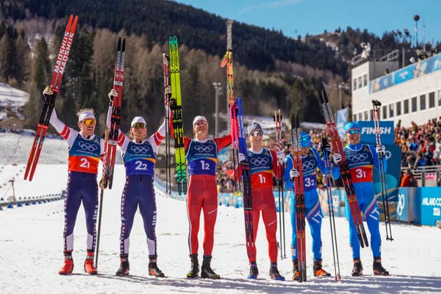 Winter Olympics in Milan Cortina 2026 Val di Fiemme, Italy 20260218. Ben Ogden and Gus Schumacher from the USA, Johannes Hosflot Klaebo and Einar Hedegart from Norway, Federico Pellegrino and Elia Barp from Italy during the cross-country team sprint on Lago di Tesero during the Winter Olympics in Milano Cortina 2026. Photo: Terje Pedersen NTB Val di Fiemme Italy EDITORIAL USE ONLY. RESTRICTED USE FOR BETTING COMPANIES Ref:_SPOYT0jVKaMpgI.jpg *** Winter Olympics in Milan Cortina 2026 Val di Fiemme, Italy 20260218 Ben Ogden and Gus Schumacher from the USA, Johannes Hosflot Klaebo and Einar Hedegart from Norway, Federico Pellegrino and Elia Barp from Italy during the cross country team sprint on Lago di Tesero during the Winter Olympics in Milano Cortina 2026 Photo Terje Pedersen NTB Val di Fiemme Italy EDITORIAL USE ONLY RESTRICTED USE FOR BETTING COMPANIES  Copyright: xTerjexPedersenx xNTBx