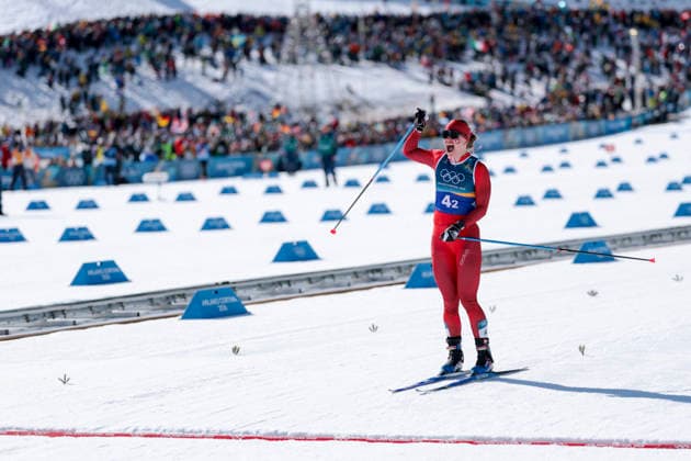 OLYMPICS - Winter Olympic Games, Olympische Spiele, Olympia, OS Milano Cortina 2026 TESERO,ITALY,18.FEB.26 - OLYMPICS, NORDIC SKIING, CROSS COUNTRY SKIING - Winter Olympic Games Milano Cortina 2026, team sprint free, men, women, final. Image shows the rejoicing of Julie Bjervig Drivenes (NOR).  GEPAxpictures xMatthiasxTrinkl
