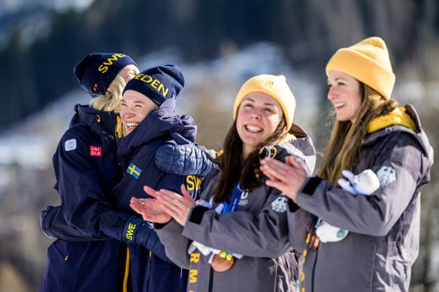 260218 Maja Dahlqvist of Sweden and Jonna Sundling of Sweden celebrate first place in the women s free technique team sprint cross-country skiing final during day 12 of the 2026 Winter Olympics on February 18, 2026 in Val di Fiemme. Photo: Maxim Thore BILDBYRAN kod MT MT0993 skidor cross-country skiing langrenn Olympic Games, Olympische Spiele, Olympia, OS olympics winter olympics os ol olympiska spel vinter-os olympiske leker milano cortina 2026 milan cortina 2026 milano cortina 2026 olympic games milano cortina 2026 winter olympic games milano cortina-os milano cortina-ol vinter-ol 12 bbeng teamsprint jubel sweden sverige *** 260218 Maja Dahlqvist of Sweden and Jonna Sundling of Sweden celebrate first place in the women s free technique team sprint cross country skiing final during day 12 of the 2026 Winter Olympics on February 18, 2026 in Val di Fiemme Photo Maxim Thore BILDBYRAN kod MT MT0993 skidor cross country skiing langrenn olympic games olympics winter olympics os ol olympiska spel vinter os olympiske leker milano cortina 2026 milan cortina 2026 milano cortina 2026 olympic games milano cortina 2026 winter olympic games milano cortina os milano cortina ol vinter ol 12 bbeng teamsprint jubel sweden sverige  Copyright: MAXIMxTHORE BB260218MT083