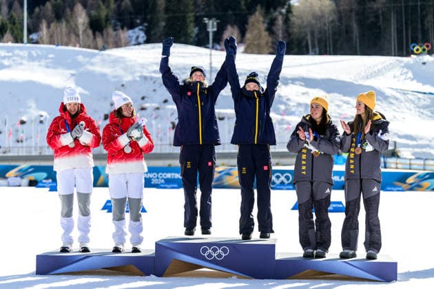 260218 Maja Dahlqvist of Sweden and Jonna Sundling of Sweden celebrate first place in the women s free technique team sprint cross-country skiing final during day 12 of the 2026 Winter Olympics on February 18, 2026 in Val di Fiemme. Photo: Jon Olav Nesvold BILDBYRAN COP 217 MT0994 skidor cross-country skiing langrenn Olympic Games, Olympische Spiele, Olympia, OS olympics winter olympics os ol olympiska spel vinter-os olympiske leker milano cortina 2026 milan cortina 2026 milano cortina 2026 olympic games milano cortina 2026 winter olympic games milano cortina-os milano cortina-ol vinter-ol 12 bbeng teamsprint sweden sverige jubel *** 260218 Maja Dahlqvist of Sweden and Jonna Sundling of Sweden celebrate first place in the women s free technique team sprint cross country skiing final during day 12 of the 2026 Winter Olympics on February 18, 2026 in Val di Fiemme Photo Jon Olav Nesvold BILDBYRAN COP 217 MT0994 skidor cross country skiing langrenn olympic games olympics winter olympics os ol olympiska spel vinter os olympiske leker milano cortina 2026 milan cortina 2026 milano cortina 2026 olympic games milano cortina 2026 winter olympic games milano cortina os milano cortina ol vinter ol 12 bbeng teamsprint sweden sverige jubel  Copyright: JONxOLAVxNESVOLD BB260218JE072
