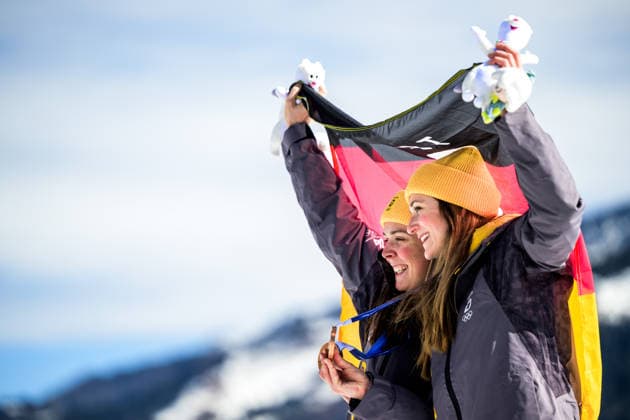 260218 Laura Gimmler of Germany and Coletta Rydzek of Germany celebrate third place in the men s free technique team sprint cross-country skiing final during day 12 of the 2026 Winter Olympics on February 18, 2026 in Val di Fiemme. Photo: Maxim Thore BILDBYRAN kod MT MT0994 skidor cross-country skiing langrenn Olympic Games, Olympische Spiele, Olympia, OS olympics winter olympics os ol olympiska spel vinter-os olympiske leker milano cortina 2026 milan cortina 2026 milano cortina 2026 olympic games milano cortina 2026 winter olympic games milano cortina-os milano cortina-ol vinter-ol 12 bbeng teamsprint jubel *** 260218 Laura Gimmler of Germany and Coletta Rydzek of Germany celebrate third place in the men s free technique team sprint cross country skiing final during day 12 of the 2026 Winter Olympics on February 18, 2026 in Val di Fiemme Photo Maxim Thore BILDBYRAN kod MT MT0994 skidor cross country skiing langrenn olympic games olympics winter olympics os ol olympiska spel vinter os olympiske leker milano cortina 2026 milan cortina 2026 milano cortina 2026 olympic games milano cortina 2026 winter olympic games milano cortina os milano cortina ol vinter ol 12 bbeng teamsprint jubel  Copyright: MAXIMxTHORE BB260218MT093