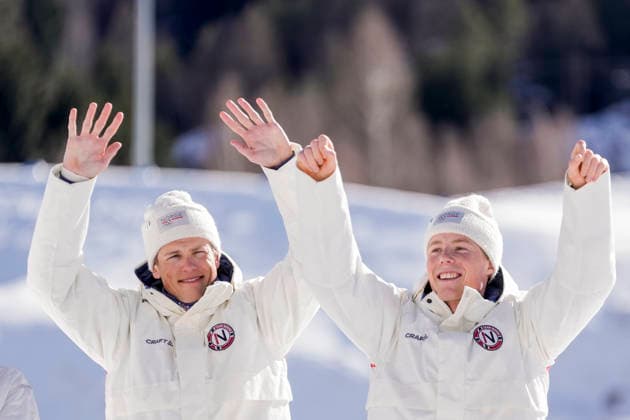 Winter Olympics in Milan Cortina 2026 Val di Fiemme, Italy 20260218. Johannes Hosflot Klaebo from Norway and Einar Hedegart from Norway on the podium after the cross-country team sprint on Lago di Tesero during the Winter Olympics in Milano Cortina 2026. Photo: Terje Pedersen NTB Val di Fiemme Italy EDITORIAL USE ONLY. RESTRICTED USE FOR BETTING COMPANIES Ref:_SPOdHSf-zablk8.jpg *** Winter Olympics in Milan Cortina 2026 Val di Fiemme, Italy 20260218 Johannes Hosflot Klaebo from Norway and Einar Hedegart from Norway on the podium after the cross country team sprint on Lago di Tesero during the Winter Olympics in Milano Cortina 2026 Photo Terje Pedersen NTB Val di Fiemme Italy EDITORIAL USE ONLY RESTRICTED USE FOR BETTING COMPANIES  Copyright: xTerjexPedersenx xNTBx