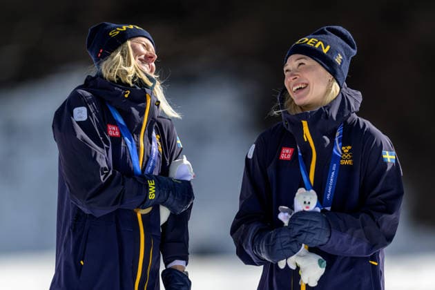 260218 Maja Dahlqvist of Sweden and Jonna Sundling of Sweden celebrate first place in the women s free technique team sprint cross-country skiing final during day 12 of the 2026 Winter Olympics on February 18, 2026 in Val di Fiemme. Photo: Jon Olav Nesvold BILDBYRAN COP 217 MT0993 skidor cross-country skiing langrenn Olympic Games, Olympische Spiele, Olympia, OS olympics winter olympics os ol olympiska spel vinter-os olympiske leker milano cortina 2026 milan cortina 2026 milano cortina 2026 olympic games milano cortina 2026 winter olympic games milano cortina-os milano cortina-ol vinter-ol 12 bbeng teamsprint jubel sweden sverige *** 260218 Maja Dahlqvist of Sweden and Jonna Sundling of Sweden celebrate first place in the women s free technique team sprint cross country skiing final during day 12 of the 2026 Winter Olympics on February 18, 2026 in Val di Fiemme Photo Jon Olav Nesvold BILDBYRAN COP 217 MT0993 skidor cross country skiing langrenn olympic games olympics winter olympics os ol olympiska spel vinter os olympiske leker milano cortina 2026 milan cortina 2026 milano cortina 2026 olympic games milano cortina 2026 winter olympic games milano cortina os milano cortina ol vinter ol 12 bbeng teamsprint jubel sweden sverige  Copyright: JONxOLAVxNESVOLD BB260218JE087
