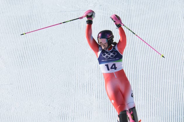 Melanie Meillard (SUI) during the Olympic Winter games, Winterspiele,Spiele, Summer games Milano-Cortina 2026, Alpine Skiing Women s Slalom - Run 2 on February 18, 2026 at Tofane Alpine Skiing Centre in Cortina D Ampezzo  Copyright: xLucianoxMariaxBisi IPAxSportx xipa-agency.netx xx IPA_71683718 IPA_Agency_IPA71683718