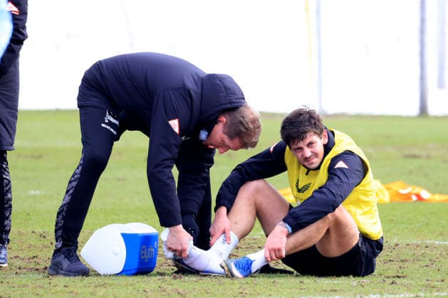 DEU, DFL, 2 FBL Hertha BSC, Training, 18 02 2026, Sportforum, Berlin, DEU, DFL, 2 FBL Hertha BSC, Training, im Bild Dawid Kownacki Hertha BSC Berlin 9 , violates DFL regulations prohibit any use of Photographs as image sequences and or quasi video nordphotoxGmbHx xEngler nph00076