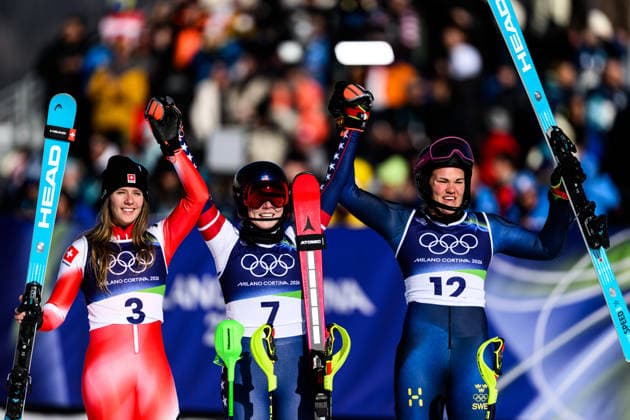260218 Camille Rast of Switzerland, Mikaela Shiffrin of USA and Anna Swenn Larsson of Sweden celebrate after competing in women s alpine skiing slalom during day 12 of the 2026 Winter Olympics on February 18, 2026 in Cortina. Photo: Joel Marklund BILDBYRAN kod JM JM0797 bbeng alpint alpine skiing Olympic Games, Olympische Spiele, Olympia, OS olympics winter olympics os ol olympiska spel vinter-os olympiske leker milano cortina 2026 milan cortina 2026 milano cortina 2026 olympic games milano cortina 2026 winter olympic games milano cortina-os milano cortina-ol vinter-ol slalam dam jubel sweden sverige *** 260218 Camille Rast of Switzerland, Mikaela Shiffrin of USA and Anna Swenn Larsson of Sweden celebrate after competing in women s alpine skiing slalom during day 12 of the 2026 Winter Olympics on February 18, 2026 in Cortina Photo Joel Marklund BILDBYRAN kod JM JM0797 bbeng alpine alpine skiing olympic games olympics winter olympics os ol olympiska spel vinter os olympiske leker milano cortina 2026 milan cortina 2026 milano cortina 2026 olympic games milano cortina 2026 winter olympic games milano cortina os milano cortina ol vinter ol slalam dam jubel sweden sverige  Copyright: JOELxMARKLUND BB260218JM138