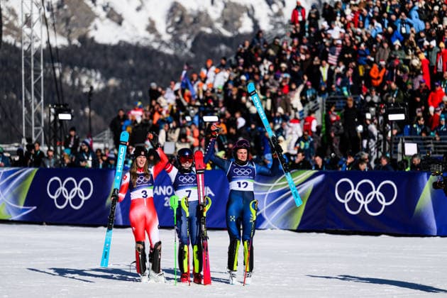 260218 Camille Rast of Switzerland, Mikaela Shiffrin of USA and Anna Swenn Larsson of Sweden celebrate after competing in women s alpine skiing slalom during day 12 of the 2026 Winter Olympics on February 18, 2026 in Cortina. Photo: Joel Marklund BILDBYRAN kod JM JM0797 bbeng alpint alpine skiing Olympic Games, Olympische Spiele, Olympia, OS olympics winter olympics os ol olympiska spel vinter-os olympiske leker milano cortina 2026 milan cortina 2026 milano cortina 2026 olympic games milano cortina 2026 winter olympic games milano cortina-os milano cortina-ol vinter-ol slalam dam jubel sweden sverige *** 260218 Camille Rast of Switzerland, Mikaela Shiffrin of USA and Anna Swenn Larsson of Sweden celebrate after competing in women s alpine skiing slalom during day 12 of the 2026 Winter Olympics on February 18, 2026 in Cortina Photo Joel Marklund BILDBYRAN kod JM JM0797 bbeng alpine alpine skiing olympic games olympics winter olympics os ol olympiska spel vinter os olympiske leker milano cortina 2026 milan cortina 2026 milano cortina 2026 olympic games milano cortina 2026 winter olympic games milano cortina os milano cortina ol vinter ol slalam dam jubel sweden sverige  Copyright: JOELxMARKLUND BB260218JM139
