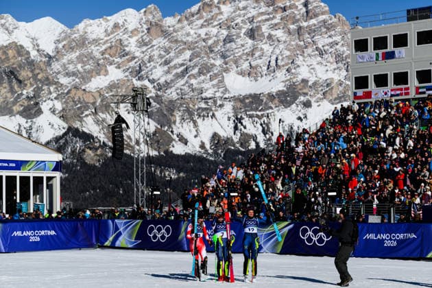 260218 Camille Rast of Switzerland, Mikaela Shiffrin of USA and Anna Swenn Larsson of Sweden celebrate after competing in women s alpine skiing slalom during day 12 of the 2026 Winter Olympics on February 18, 2026 in Cortina. Photo: Joel Marklund BILDBYRAN kod JM JM0797 bbeng alpint alpine skiing Olympic Games, Olympische Spiele, Olympia, OS olympics winter olympics os ol olympiska spel vinter-os olympiske leker milano cortina 2026 milan cortina 2026 milano cortina 2026 olympic games milano cortina 2026 winter olympic games milano cortina-os milano cortina-ol vinter-ol slalam dam jubel sweden sverige *** 260218 Camille Rast of Switzerland, Mikaela Shiffrin of USA and Anna Swenn Larsson of Sweden celebrate after competing in women s alpine skiing slalom during day 12 of the 2026 Winter Olympics on February 18, 2026 in Cortina Photo Joel Marklund BILDBYRAN kod JM JM0797 bbeng alpine alpine skiing olympic games olympics winter olympics os ol olympiska spel vinter os olympiske leker milano cortina 2026 milan cortina 2026 milano cortina 2026 olympic games milano cortina 2026 winter olympic games milano cortina os milano cortina ol vinter ol slalam dam jubel sweden sverige  Copyright: JOELxMARKLUND BB260218JM143